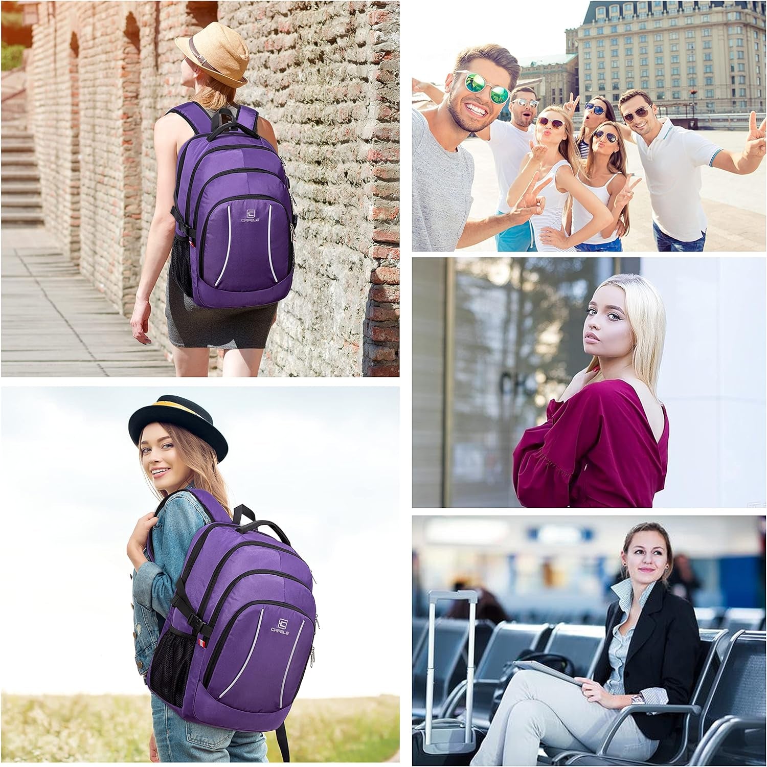 Travel Laptop Backpack,17.3 Inch Large Capacity College School Bookbags,Rfid anti Theft Pocket,Durable Water Resistant Backpacks Computer Bagpack for Women Girls Teenagers Casual Daypack,Purple