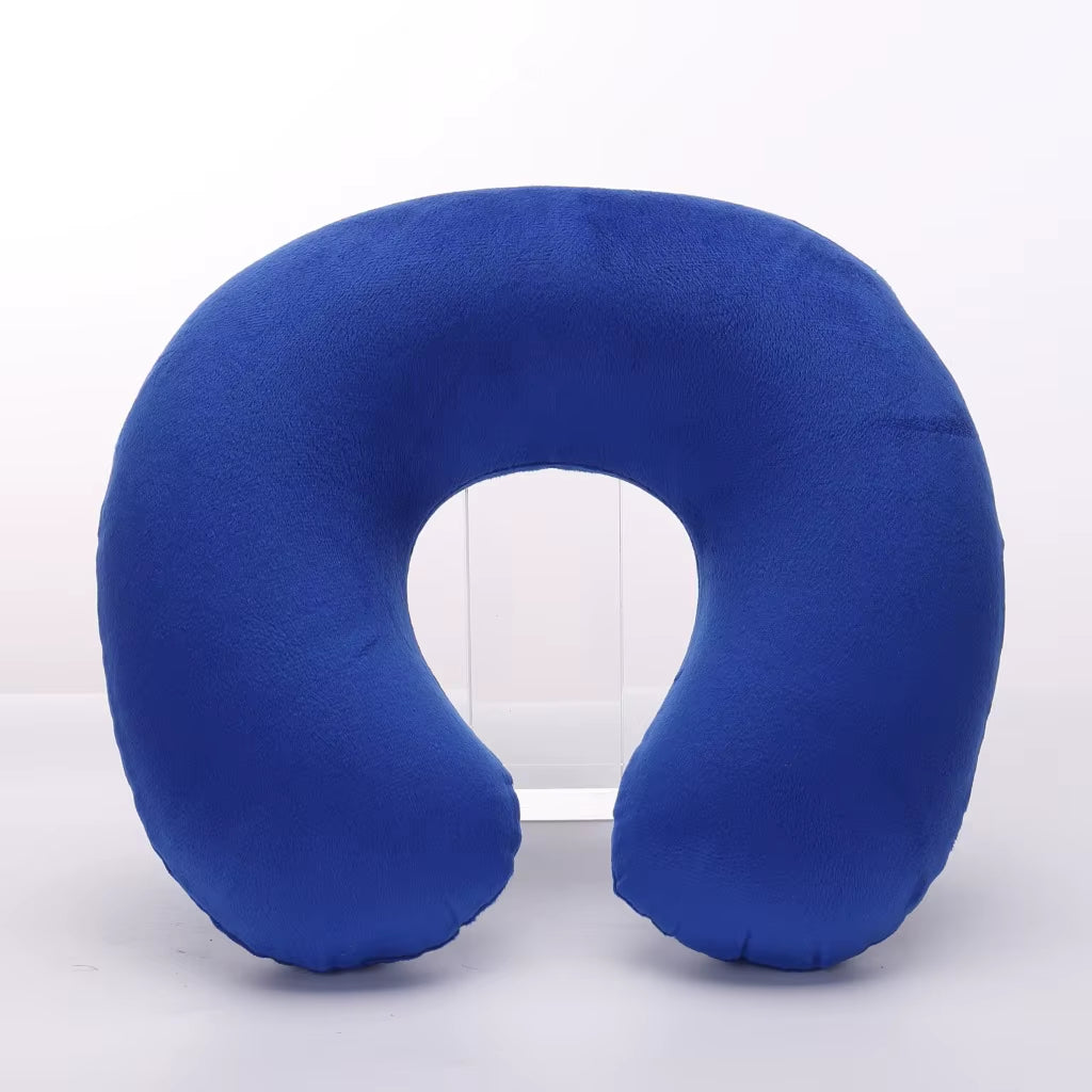 Flocking Plush Fabric Cover Inflatable Pillow Outdoor Travel Cushion U-Shaped Pillow Neck Pillow Travel Accessories Nap Pillow