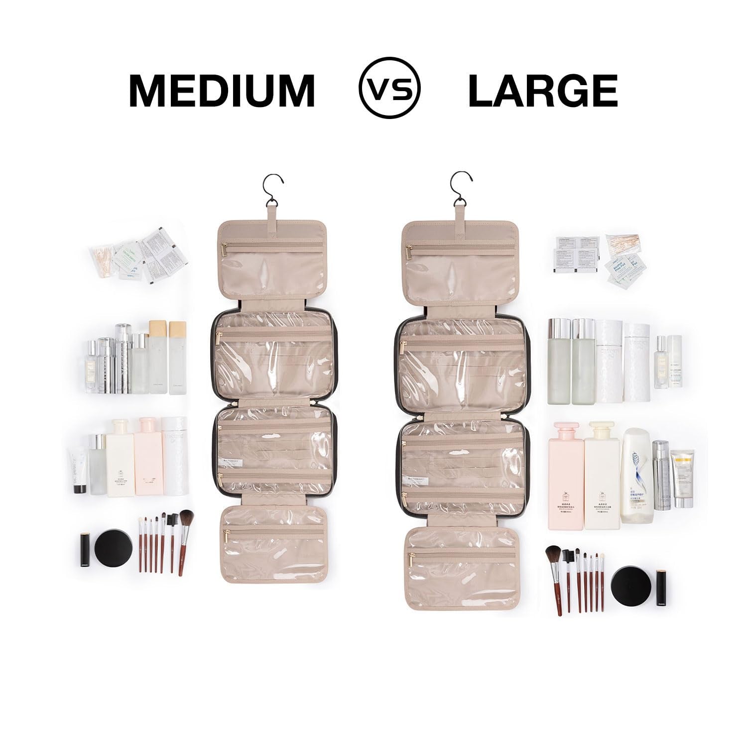 Toiletry Bag Travel Bag with Hanging Hook, Water-Resistant Makeup Cosmetic Bag Travel Organizer for Accessories, Shampoo, Full-Size Container, Toiletries (Baby Pink, Medium)