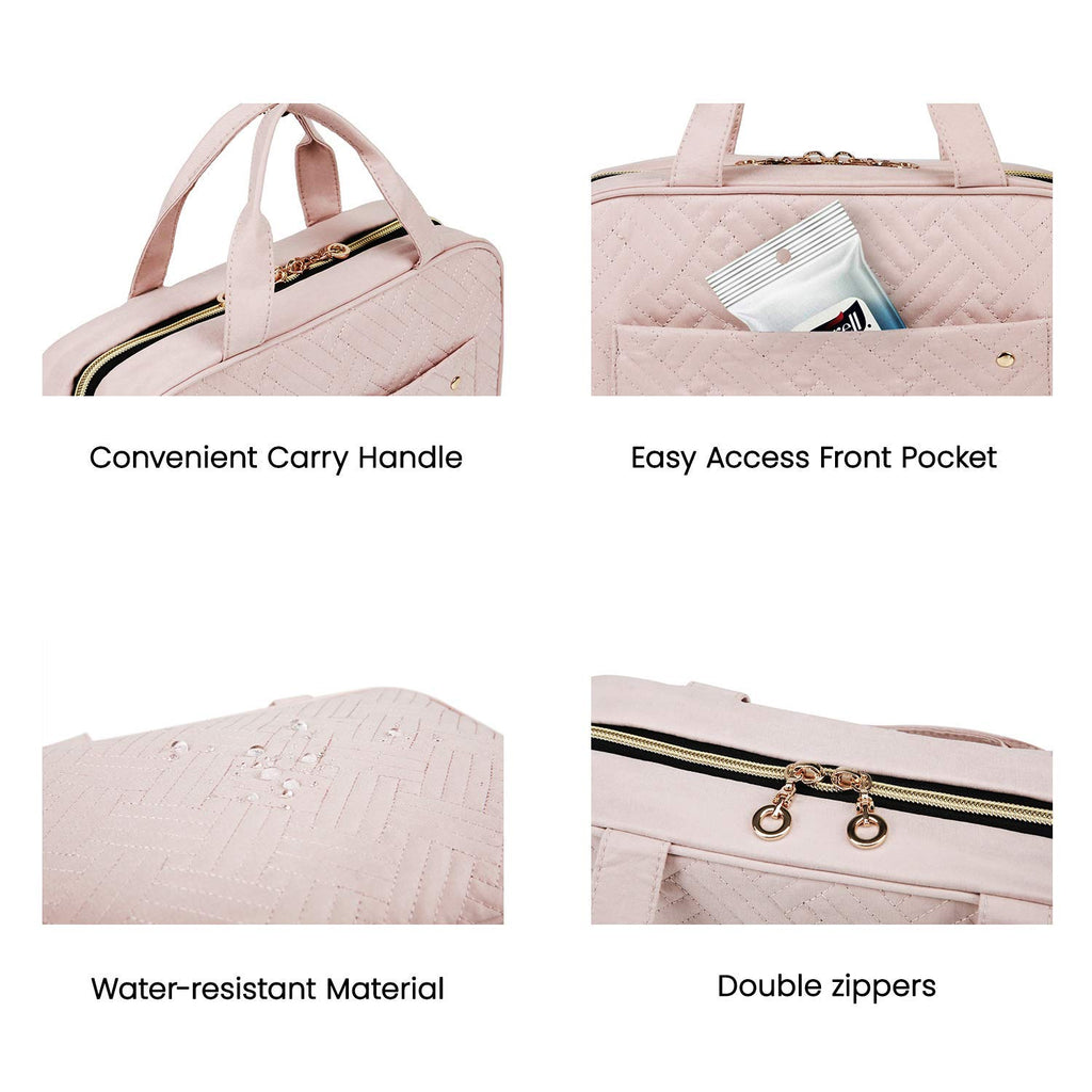 Toiletry Bag Travel Bag with Hanging Hook, Water-Resistant Makeup Cosmetic Bag Travel Organizer for Accessories, Shampoo, Full-Size Container, Toiletries (Baby Pink, Medium)