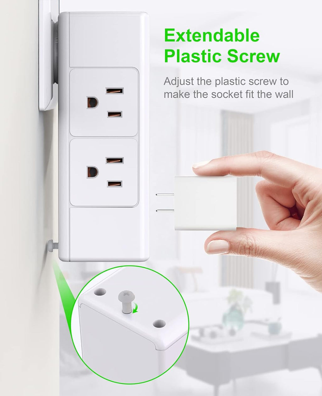 (2 Pack) Multi Plug Outlet Extender,  Outlet Splitter with Rotating Plug, 6 Wall Outlet Widely Space (3 Side) and 4 USB Ports, Wall Adapter Power Strip Surge Protector (1700J) for Travel, Office