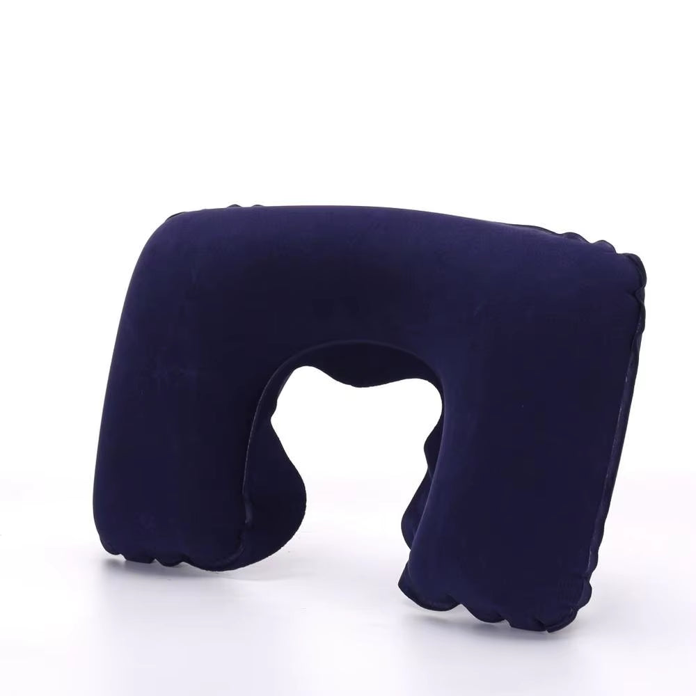 Flocking Plush Fabric Cover Inflatable Pillow Outdoor Travel Cushion U-Shaped Pillow Neck Pillow Travel Accessories Nap Pillow