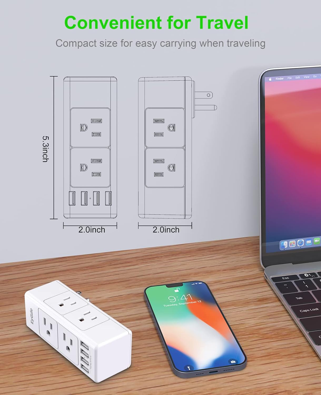 (2 Pack) Multi Plug Outlet Extender,  Outlet Splitter with Rotating Plug, 6 Wall Outlet Widely Space (3 Side) and 4 USB Ports, Wall Adapter Power Strip Surge Protector (1700J) for Travel, Office