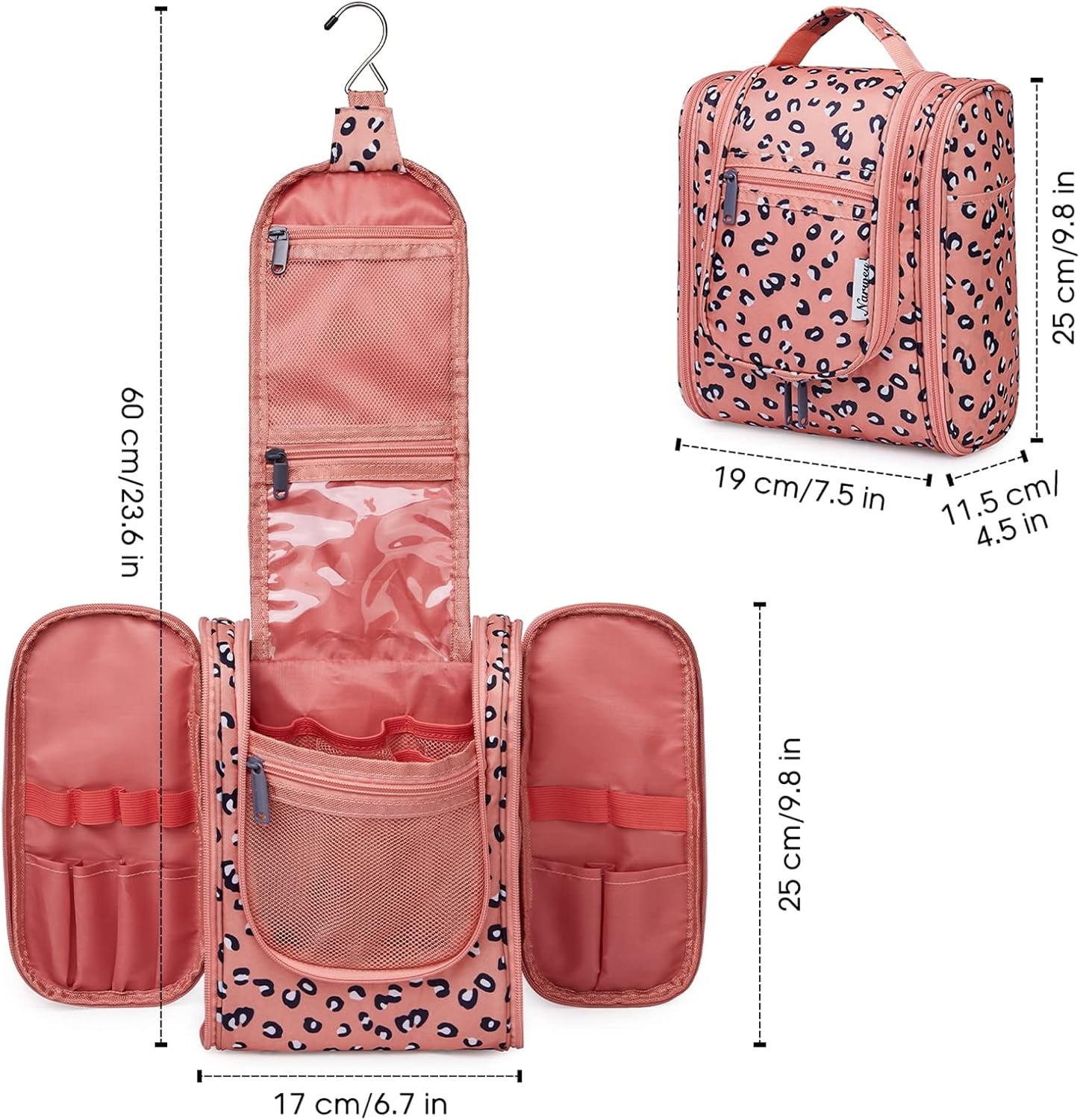 Cheetah Small Hanging Toiletry Bag Women Travel Makeup Bag Organizer Toiletries Bag for Travel Size Essentials Accessories Cosmetics (Medium, Orange Leopard)