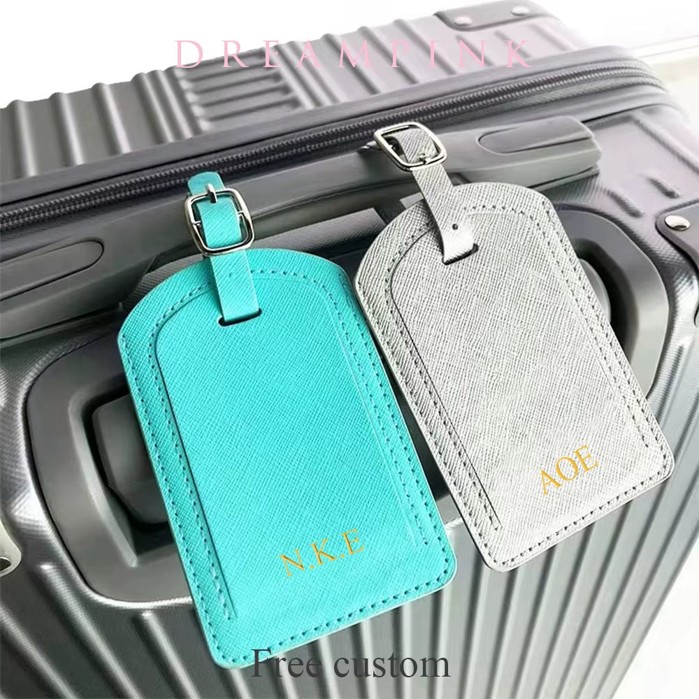 Custom Letters Saffiao PU Leather Luggage Tag Wholesale Personalize Initial Travel Accessories Women Men Suitcase Name Card Tag