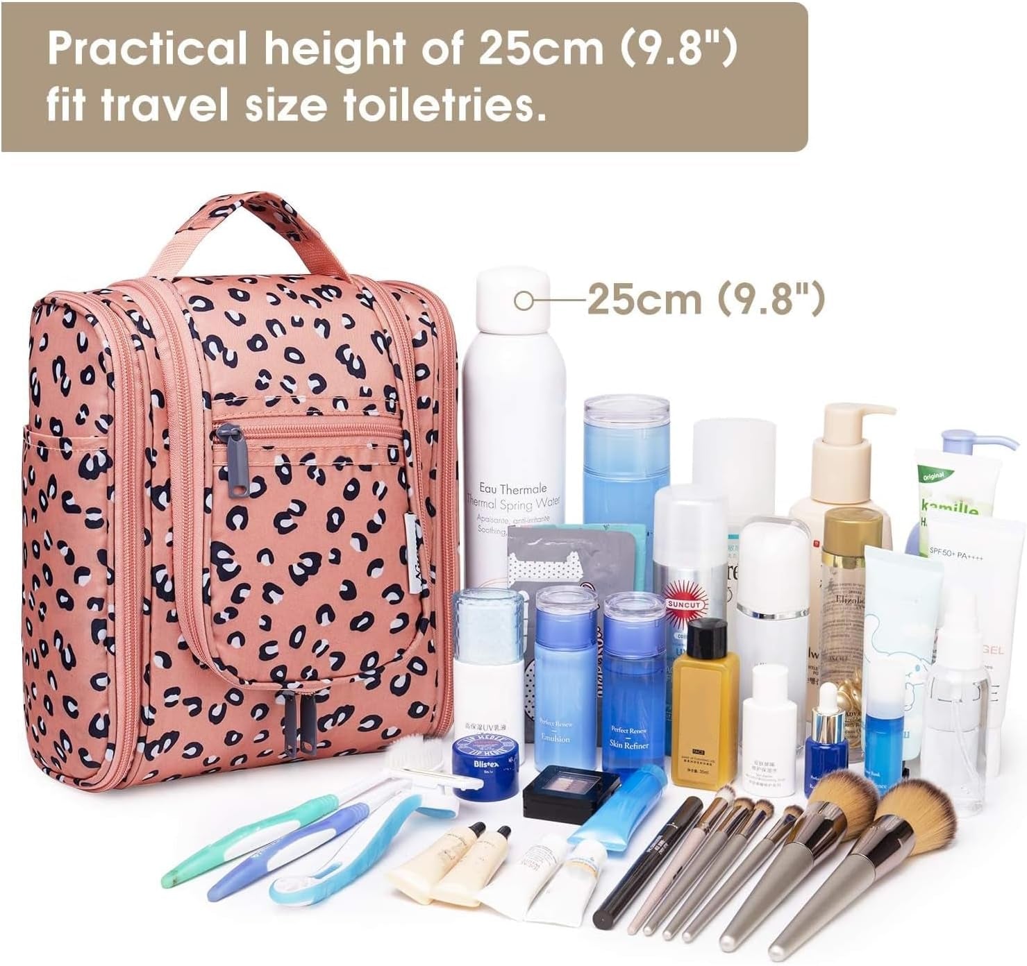 Cheetah Small Hanging Toiletry Bag Women Travel Makeup Bag Organizer Toiletries Bag for Travel Size Essentials Accessories Cosmetics (Medium, Orange Leopard)