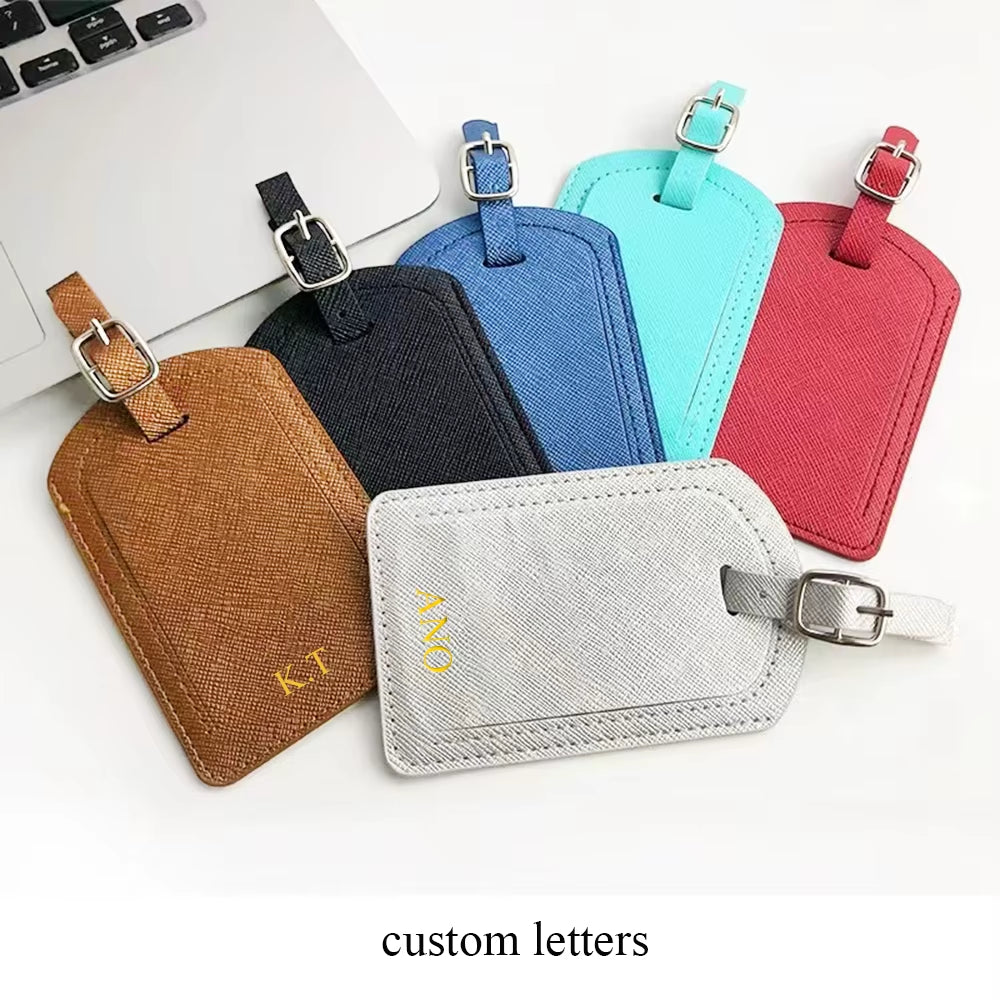 Custom Letters Saffiao PU Leather Luggage Tag Wholesale Personalize Initial Travel Accessories Women Men Suitcase Name Card Tag