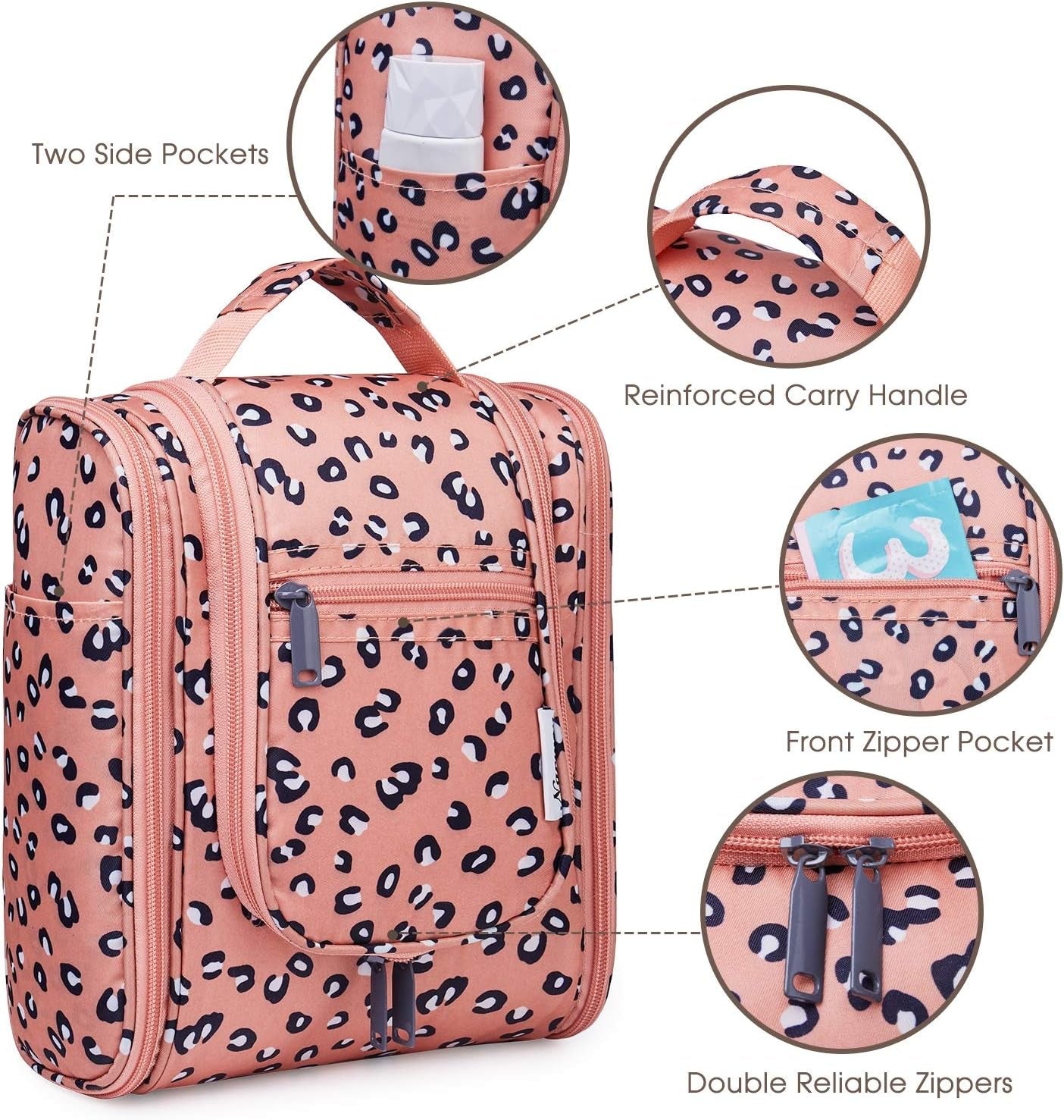 Cheetah Small Hanging Toiletry Bag Women Travel Makeup Bag Organizer Toiletries Bag for Travel Size Essentials Accessories Cosmetics (Medium, Orange Leopard)